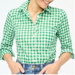 J. Crew Green Gingham Button-Down Shirt Size XL